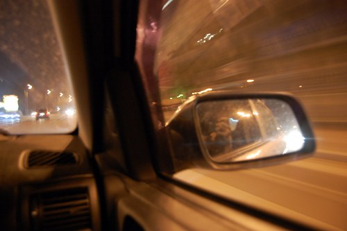Car mirror at night free photo