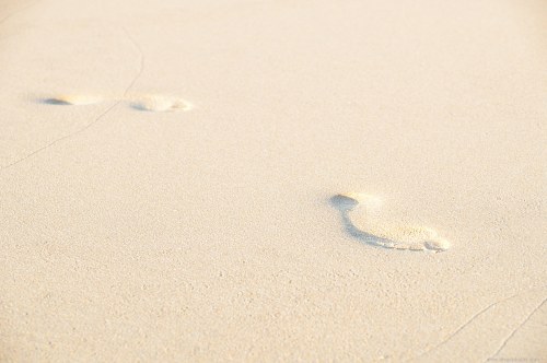 Footprints on white sand free photo